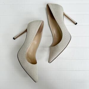 Jimmy Choo Romy Pump Embossed Leather Latte Cream Off White Stiletto Heels 37